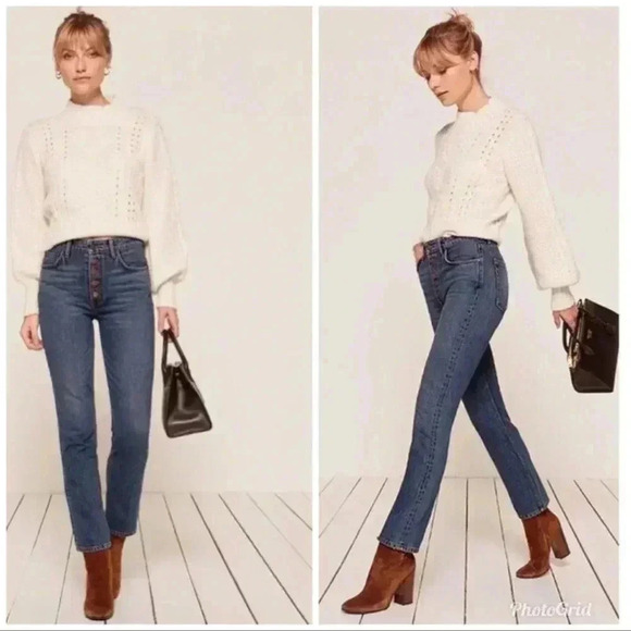 Reformation Mid Rise Button Fly Denim Jeans 24 - Picture 1 of 16